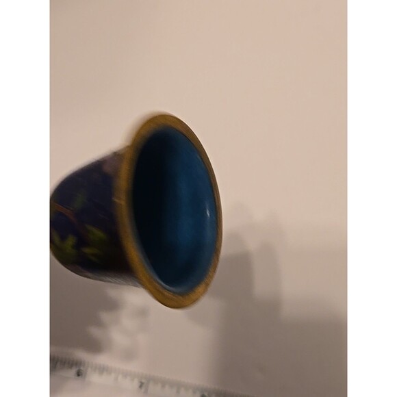 Vintage Blue Floral Enamel Brass Cloisonné Bell 3.5” Chinese Metal - Picture 9 of 12